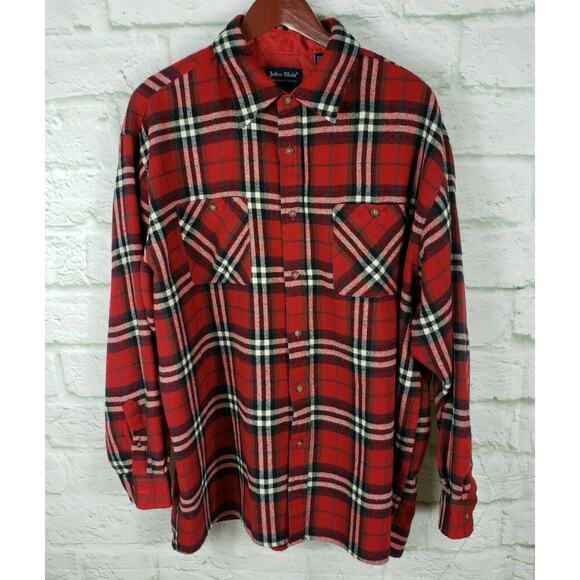 John Blair Men's Flannel Shirt Red Plaid Size XL Chest Pockets Button Down - Picture 1 of 9